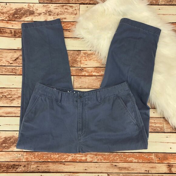 Nautica Men's Straight Leg Chino Casual Pants 38X30 Blue 100% Cotton Flat Front - Picture 2 of 6